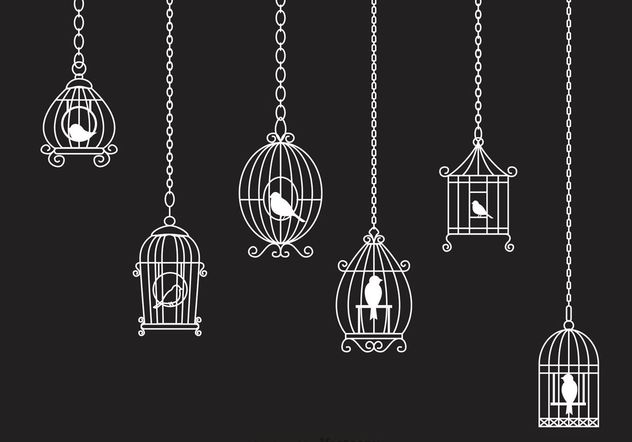 Hanging White Vintage Bird Cage Chain Vector - vector gratuit #157777 