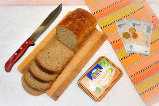 Bread, box of cheese and money - Free image #182797