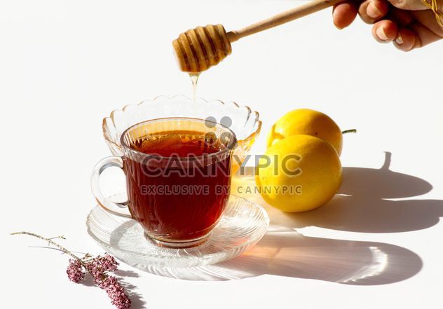 Adding honey into hot tea - image #187817 gratis