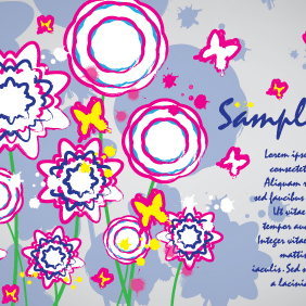 Colorful Flowers Card Brush Design - Free vector #203607