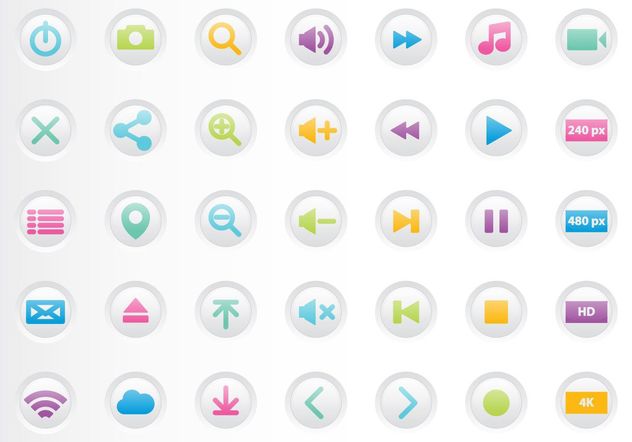 Colorful Media Player Buttons - Kostenloses vector #205117