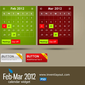 Calendar Widget (Feb-Mar 2012) + Buttons - vector gratuit #207717 