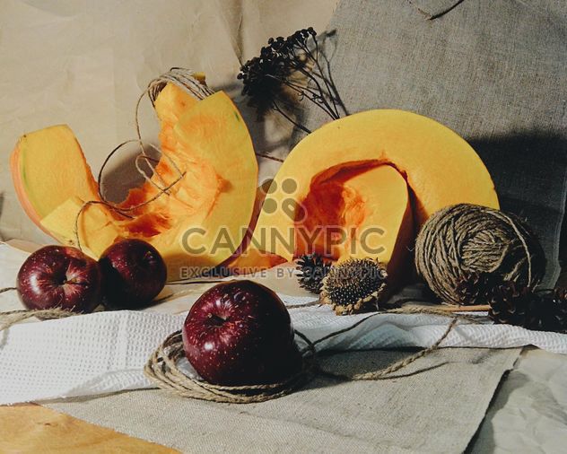 Red apples, pieces of pumpkin and dry sunflower, #apples - Free image #272167