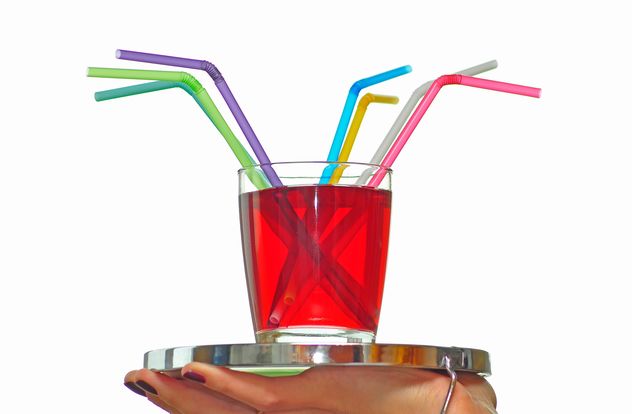 glass of juice with straws on a tray - image gratuit #273207 