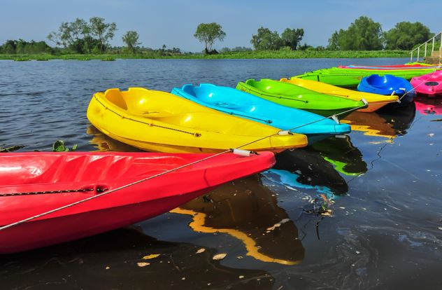 Colorful kayaks docked - Free image #301657