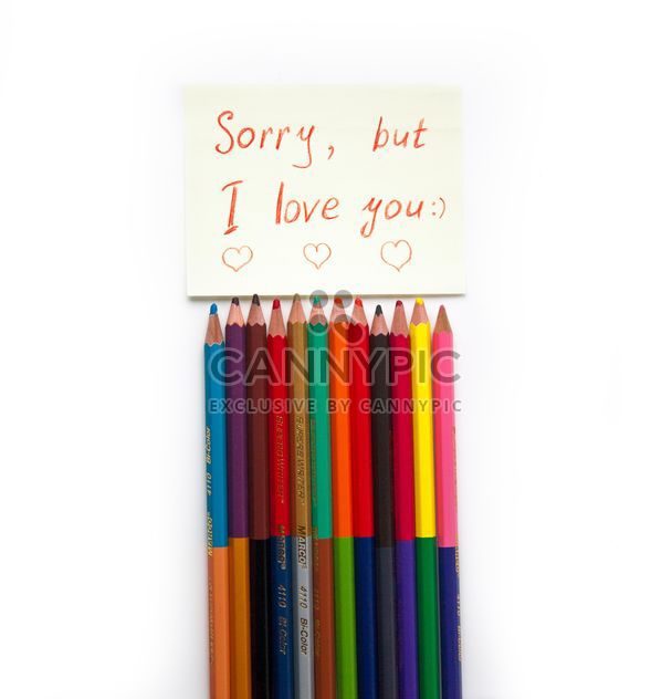 Colorful pencils and love note - image gratuit #302897 