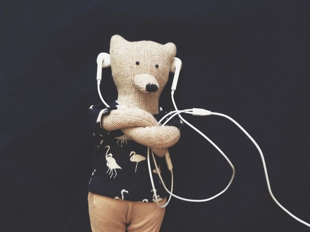 stylish teddy bear is listening to music - image gratuit #304107 