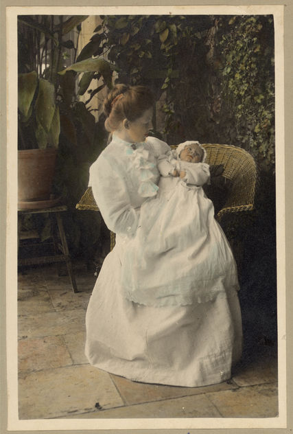 Vintage Portrait of a Mother holding a Baby Child on the Patio Outside - Free image #314137