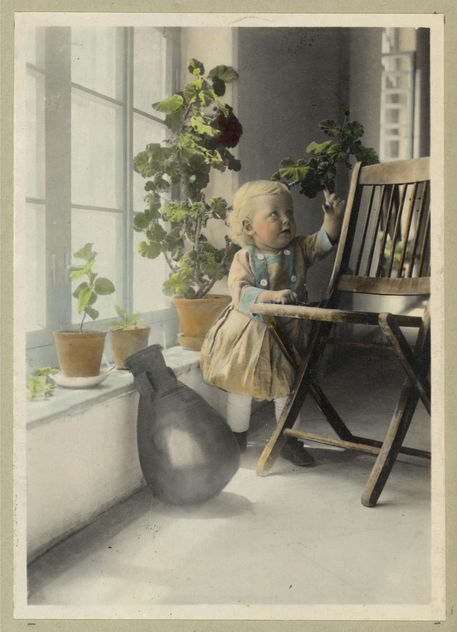 Vintage Portrait Photo Picture of a Little Blonde Girl in a Room of Plants and Sunshine - Free image #314147