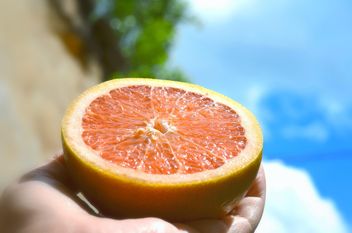 Half of grapefruit in hand - бесплатный image #338307