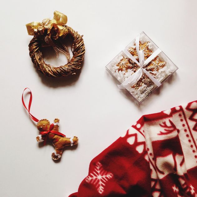 Christmas decorations and food on white background - бесплатный image #347787