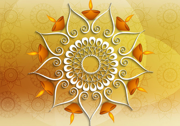 Rangoli Surrounded By Oil Lit Lamp - Free vector #354847