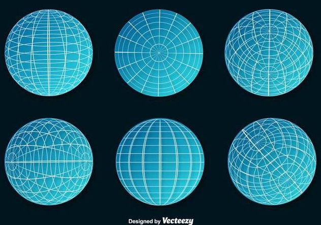 Set Of Blue Wire Frame Planet Spheres Vector - Free vector #371397
