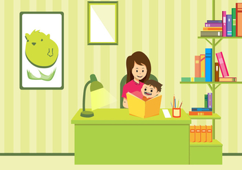 Mom And Child Study Vector Art - Free vector #391457