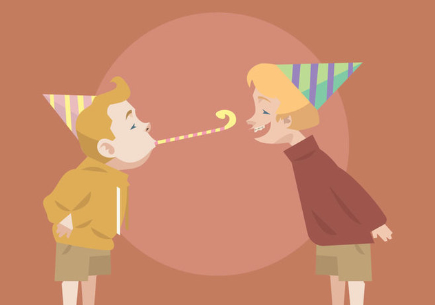 Two Kids With Party Blower and Hat Vector - Kostenloses vector #415147