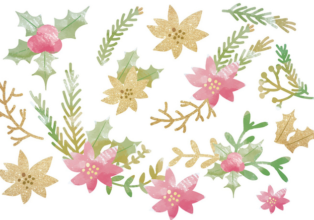 Vector Glitter Winter Floral Objects - vector gratuit #418927 
