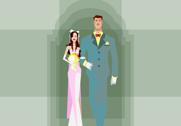Bride and Groom Walking Illustration - бесплатный vector #420777