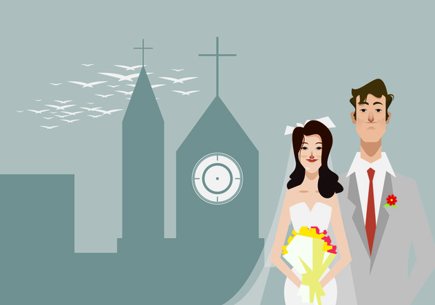 Bride and Groom Standing in Front of the Church Illustration - бесплатный vector #420787