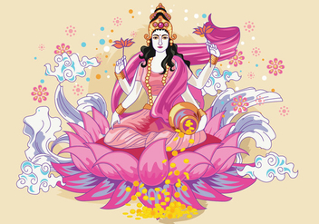 Pink & Flowery Goddess Lakshmi Vector - Free vector #421827