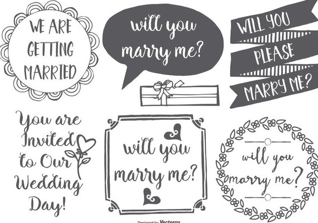 Cute Marry Me Hand Drawn Lables - vector #425397 gratis