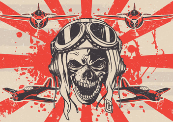 Grungy Kamikaze Skull Vector - Free vector #428677