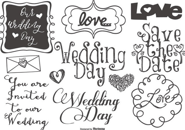 Cute Wedding Lettering and Doodles - Free vector #430617