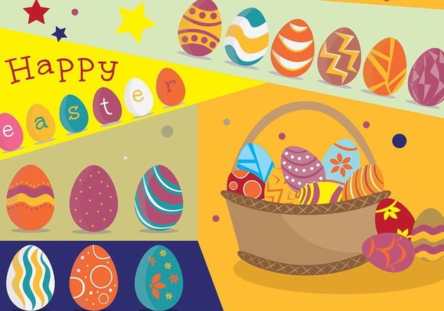 Funky Easter Egg Poster with Basket Vector - Free vector #432657