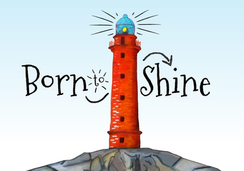 Watercolor Orange Lighthouse With Quote And Blue Sky - vector #434147 gratis