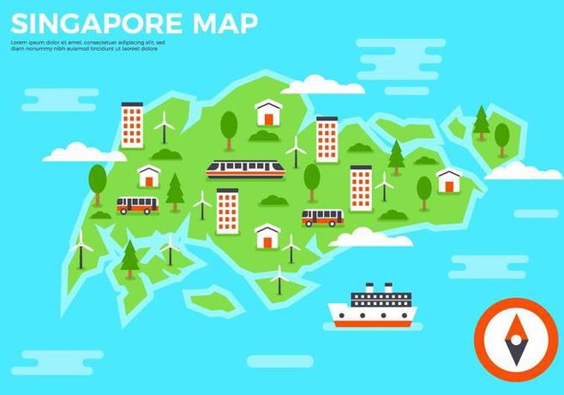 Free Flat SIngapore Map Vector - vector gratuit #434867 