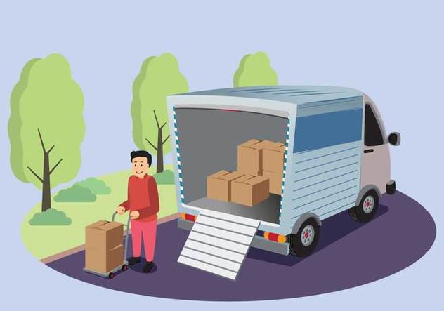 Free Moving Van With Man Holding A Box Illustration - Free vector #435507
