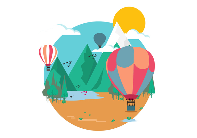 Mountain Hot Air Balloon Vector Illustration - Free vector #438497