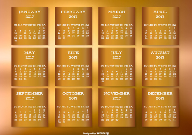 Golden 2017 Desktop Calendar - Free vector #441377