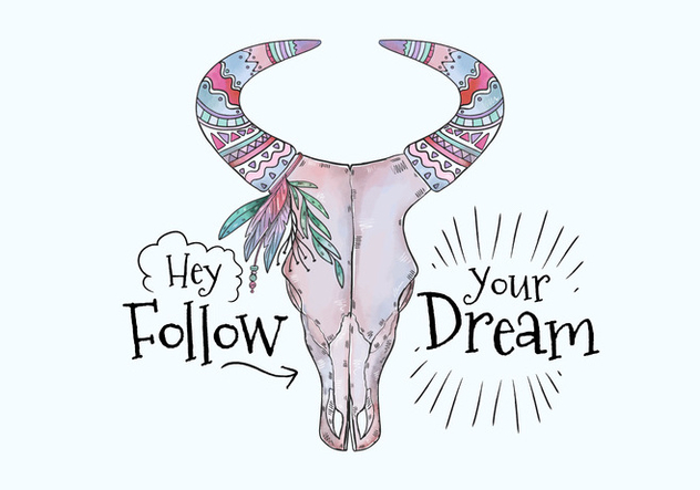 Boho Purple Cow Skull With Painting And Motivational Quote - Free vector #441547