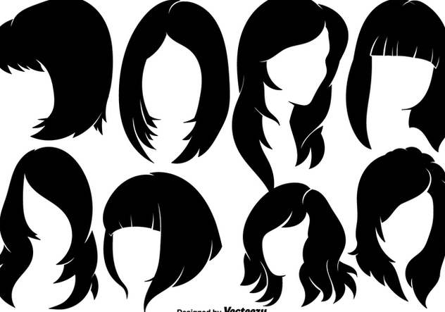 Beautiful Woman With Hairstyles Silhouettes - Vector elements - vector gratuit #444217 