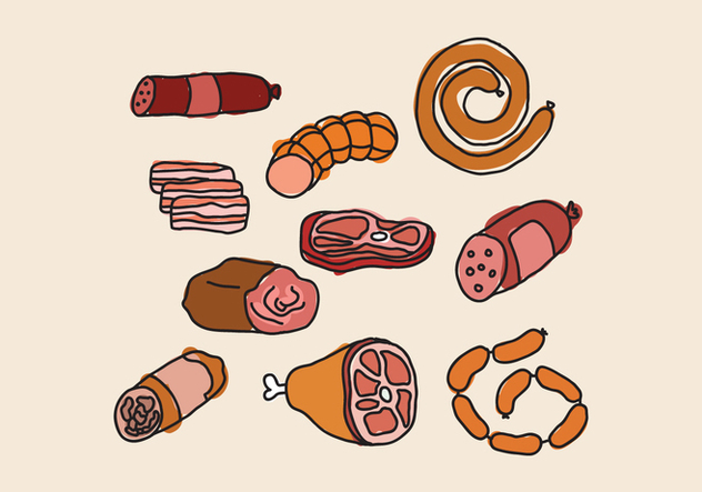 Charcuterie Meats Doodles - vector gratuit #444267 
